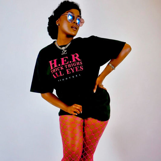 H.E.R THICK THIGHS ALL EYES (Black) Premium Lux Tee